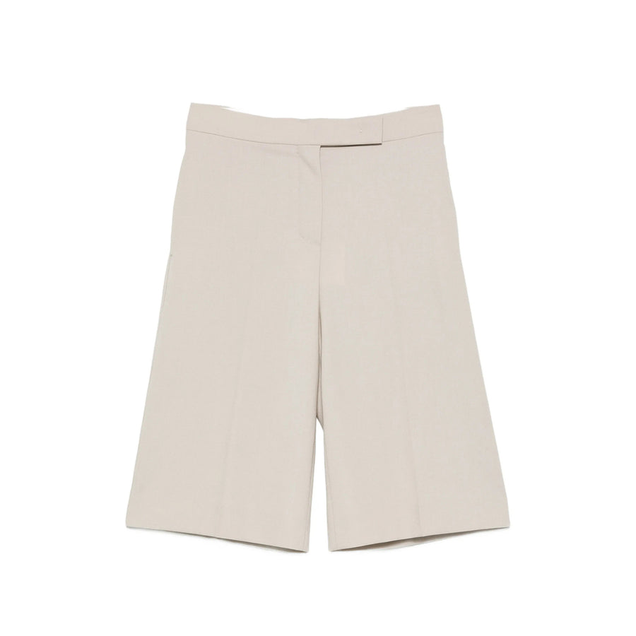 Knee-Length Pleated Shorts Neutrals Virgin Wool