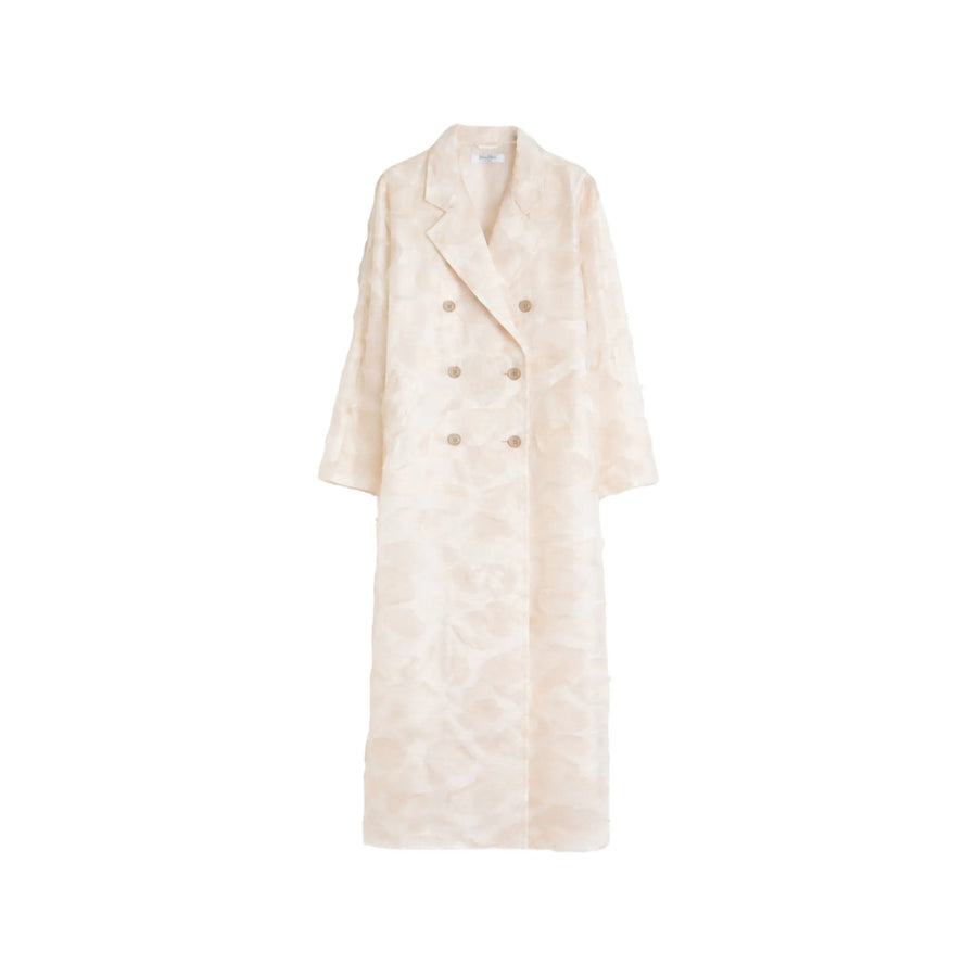 Double-Breasted Patterned Silk Coat Neutrals Double Breasted & Peacoats