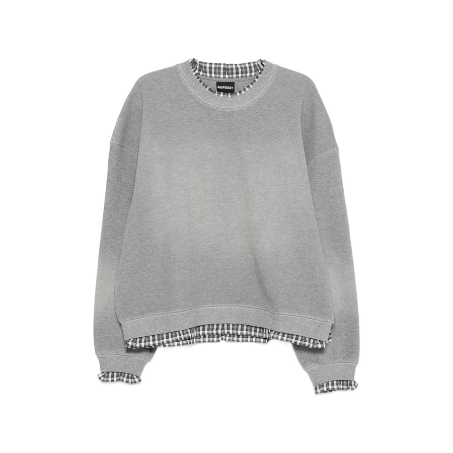 Sweatshirt Layered Grey Gingham Trim Cotton Sweatshirts