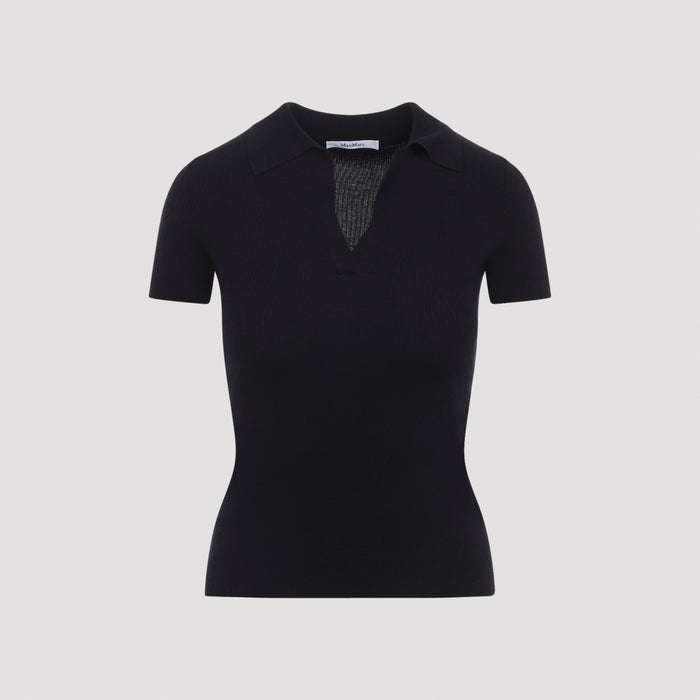 Albero Knit Ribbed Polo Blue Virgin Wool Sweater