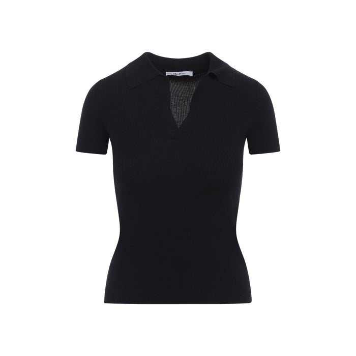 Albero Knit Ribbed Polo Blue Virgin Wool Sweater