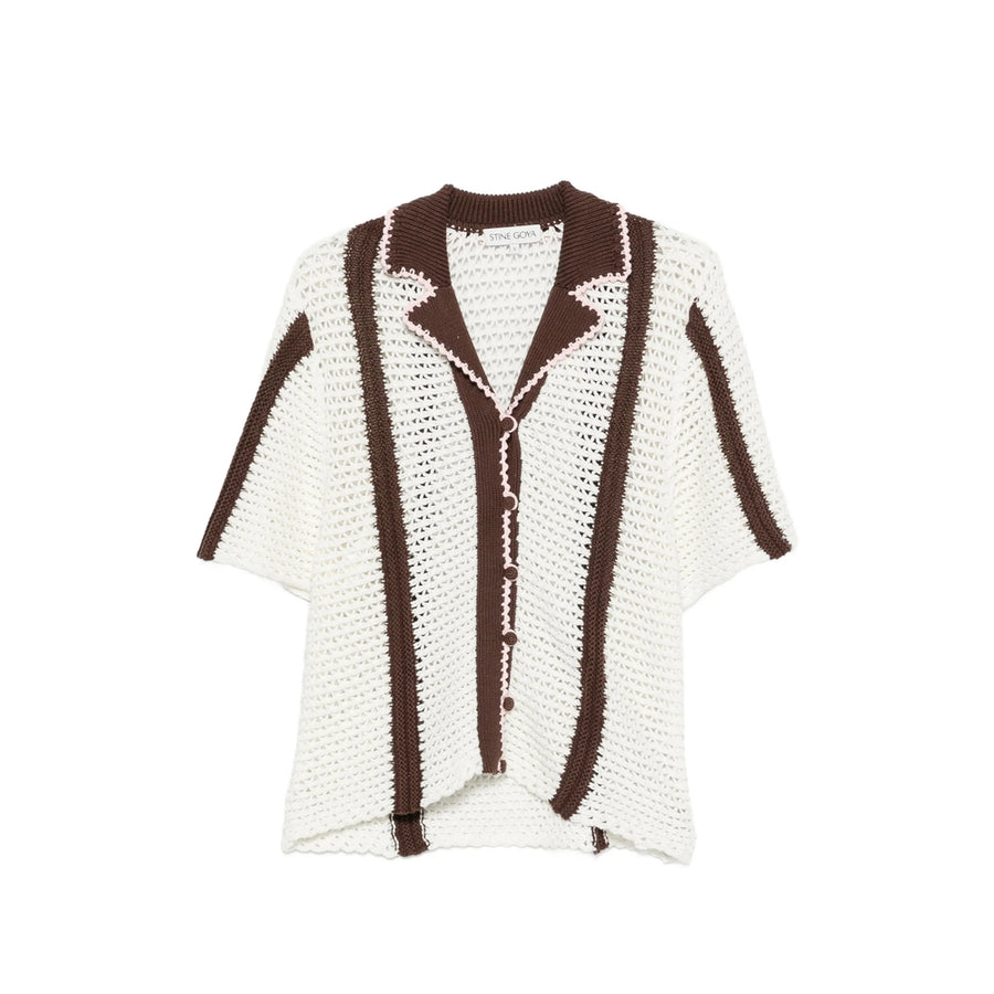 Sweater Crochet Knit White-Brown White/brown Cotton