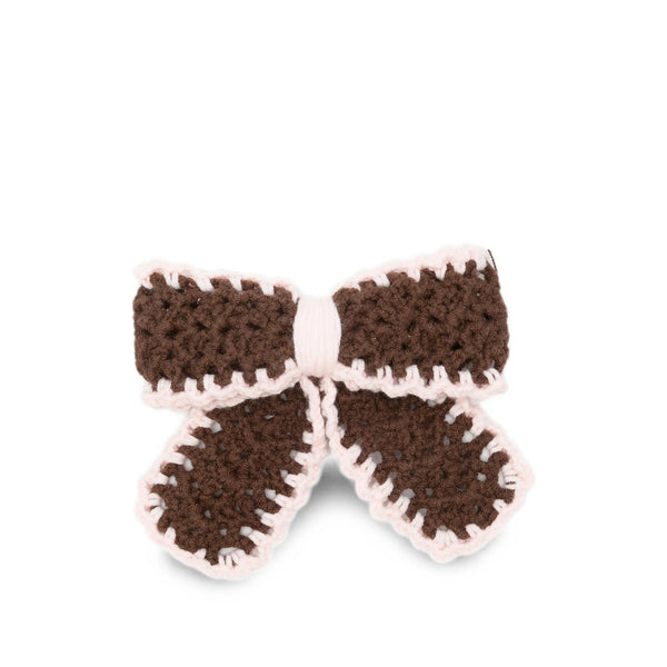 Hair Barrette Crochet Bow Brown-Pink Brown/pink Fabric: Accessories