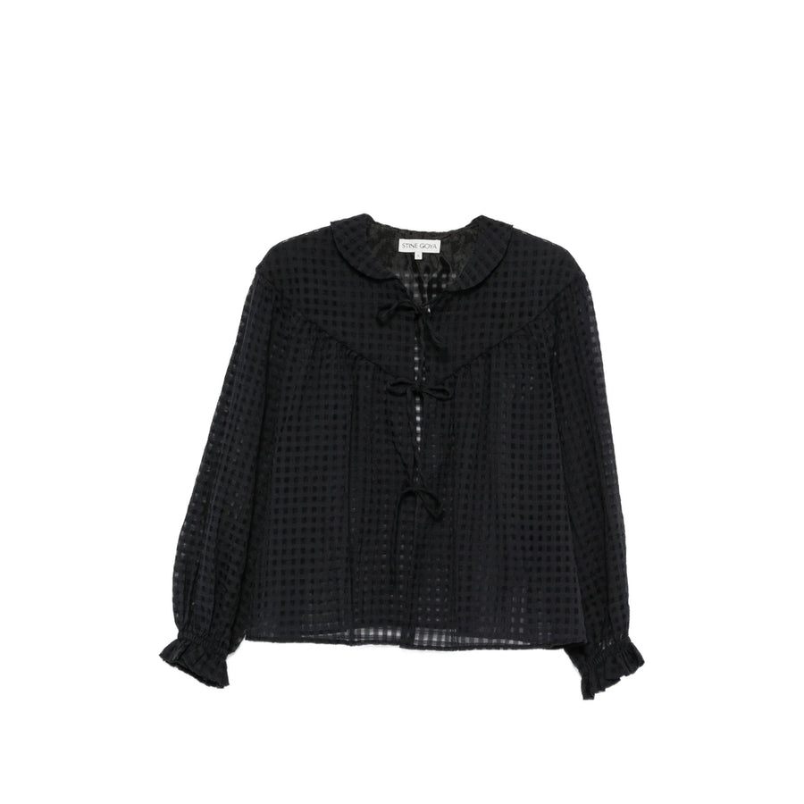 T-Shirt With Peter Pan Collar Black Viscose