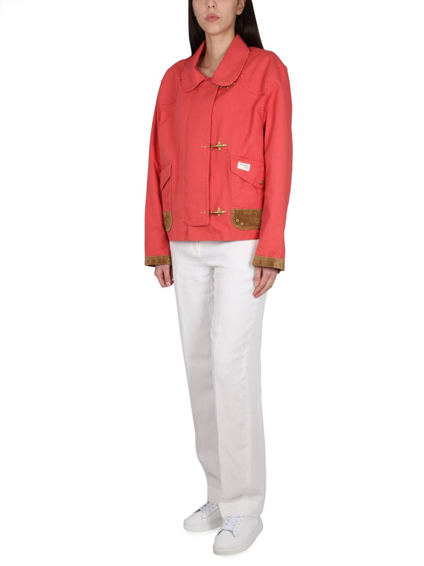 Caban Jacket With Three Hooks Red Cotton