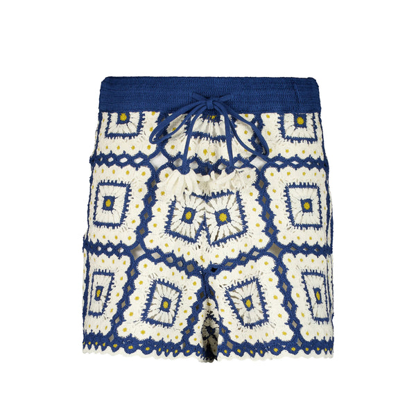 Crochet Cotton Patchwork Shorts Blue/neutrals Mini