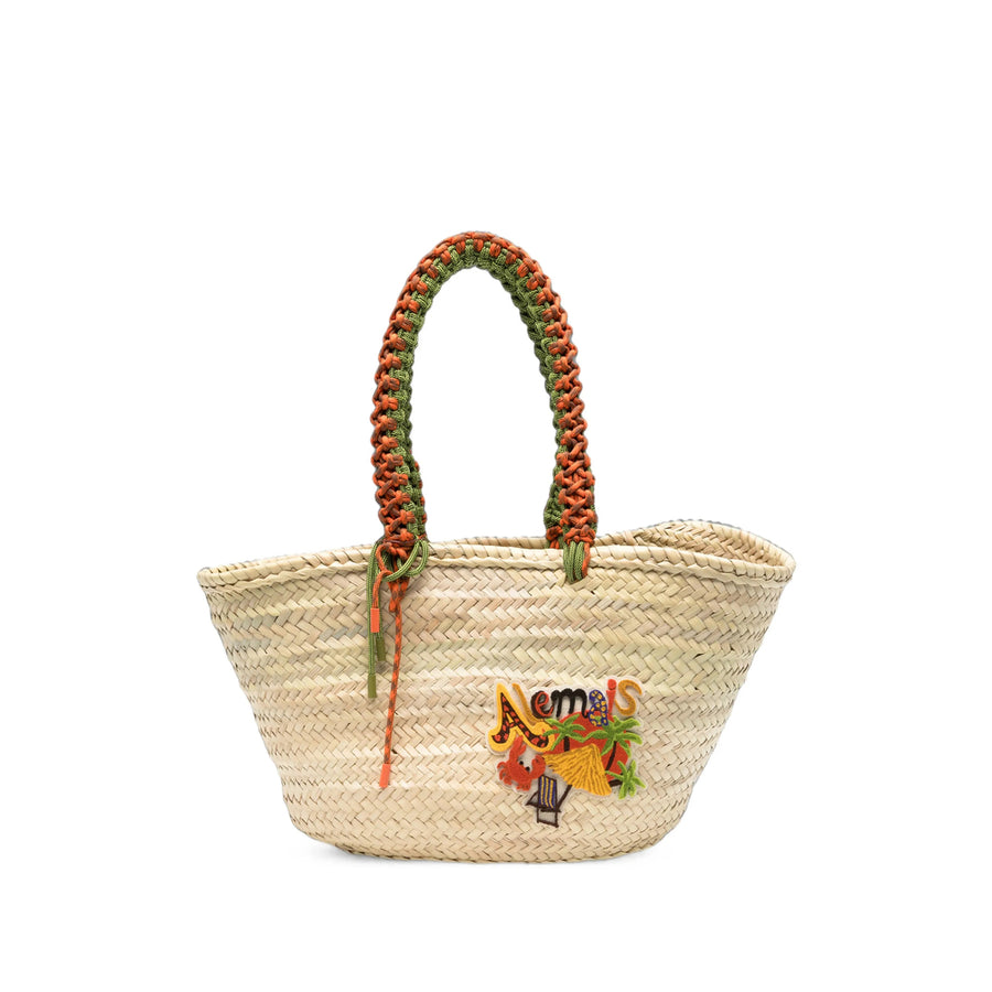 Beach Bag Embroidered Straw Neutrals