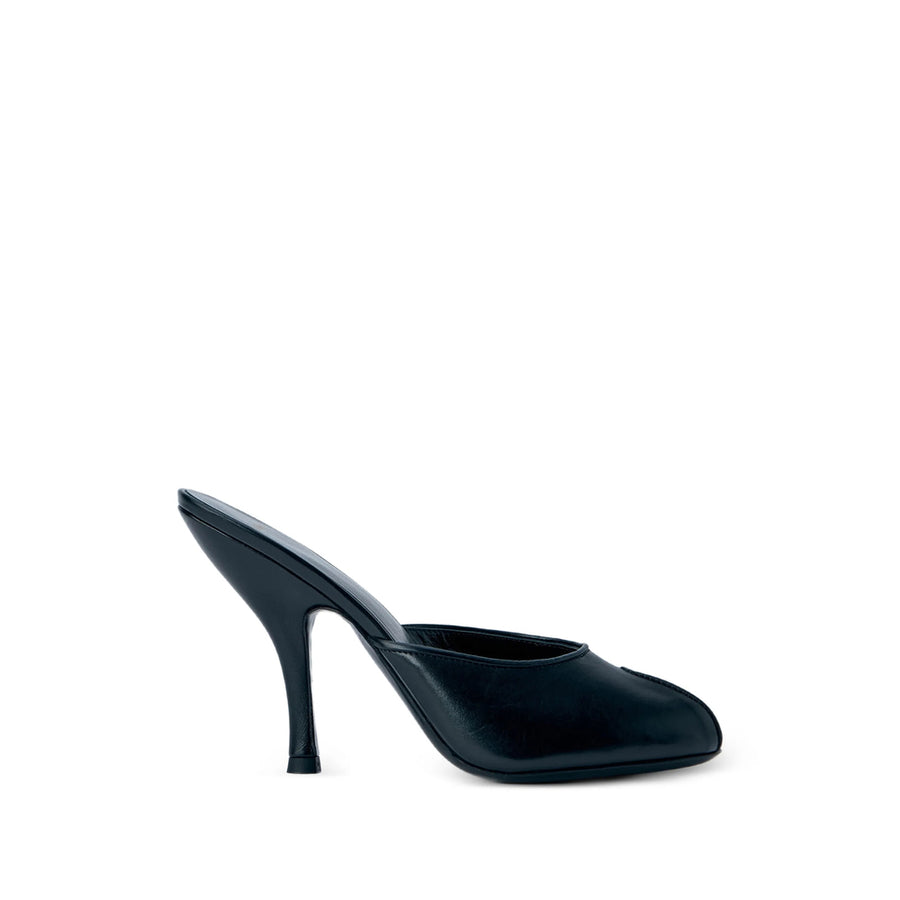 Pointed Toe Leather Mules Black Calf