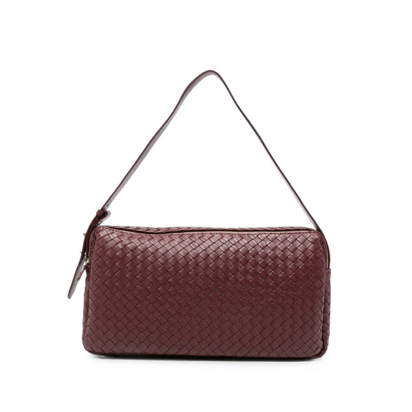 Tote Bag Trousse Large Woven Burgundy Red Leather