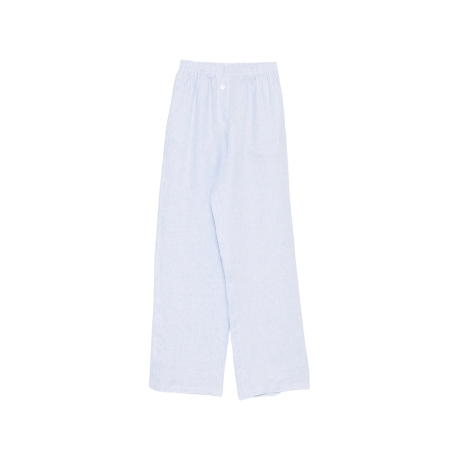 Trousers Wide Leg Light Blue Pinstripe Blue/white Linen/flax