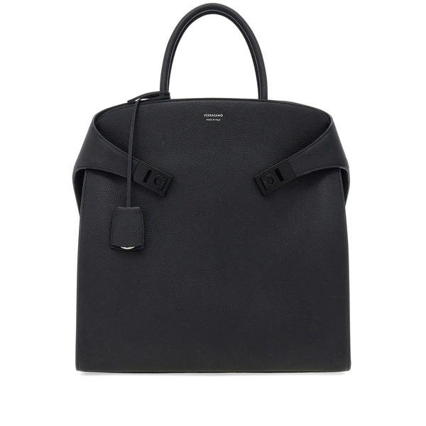 Tote Bag Hug Hammered Leather Black Calfskin; Lining: Fabric
