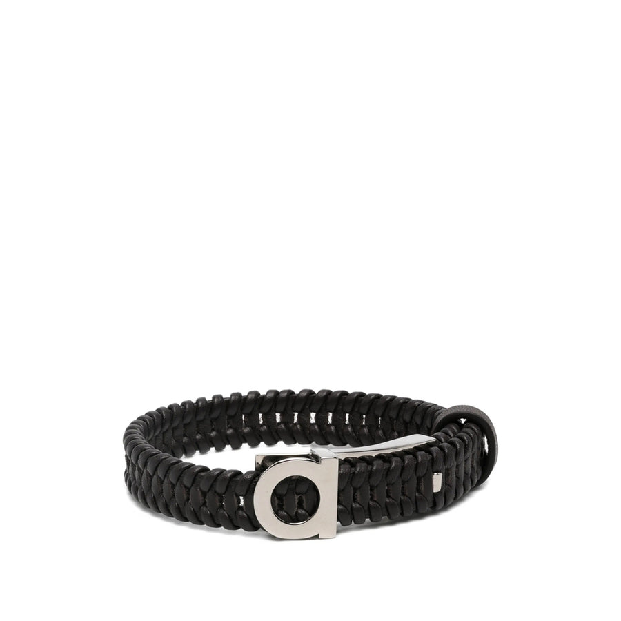 Bracelet Braided Leather Black-Silver Black/silver Calf Bracelets
