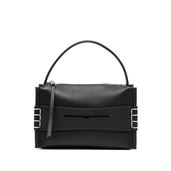 Black Tote Bag With Silver-Tone Hardware Calf Leather