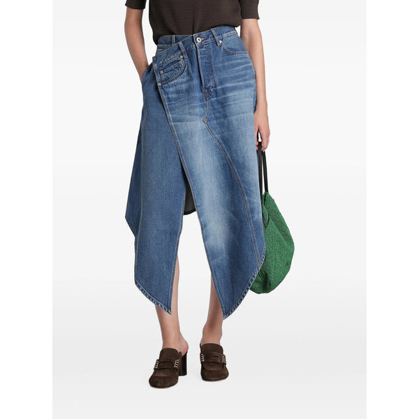 Asymmetric Denim Skirt Blue Cotton & Draped
