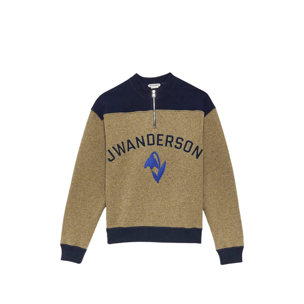 Half-Zip Sweatshirt Beige Melange Neutrals/blue Cotton Sweater