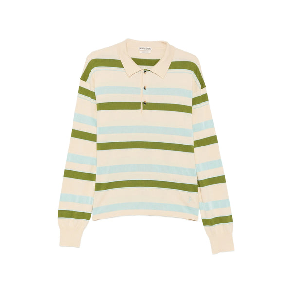 Knitted Polo Sweater Neutrals-Green Neutrals/green Merino Wool T-shirts And Polos