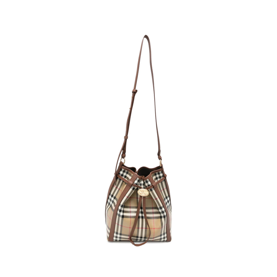 Bucket Bag Vintage Check Cotton Neutrals Cotton; Trims: Calf Leather