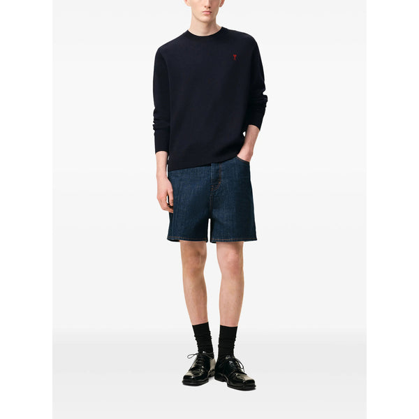Crew Neck Sweater Navy Blue Merino Wool Jumpers