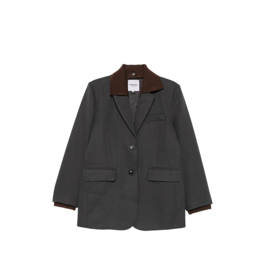 Grey Jacket With Point Collar Cotton