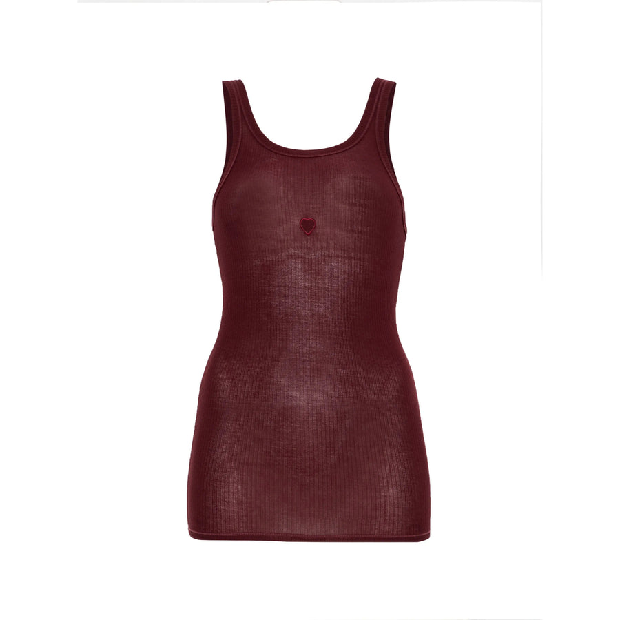 Ribbed Knit Tank Top With Heart Cut-Out Red Cotton Vests & Tops