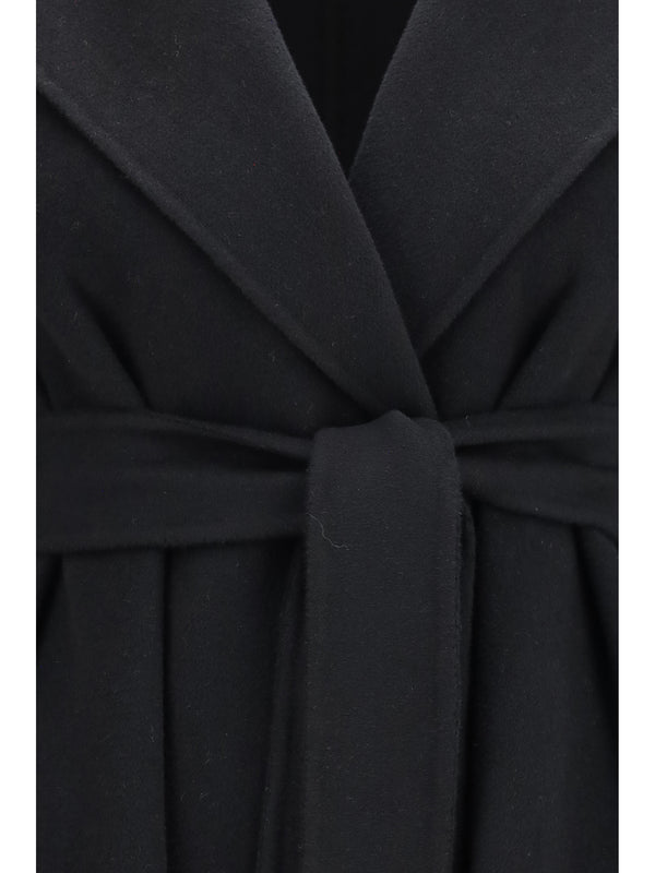 Coat Long Robe Wool, Cashmere And Silk Black Fleece Wool (ovis Aries)