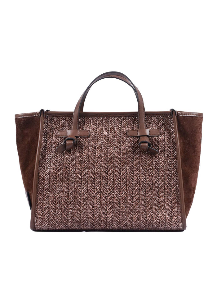 LEATHER AND FABRIC BAG Brown Shoulder