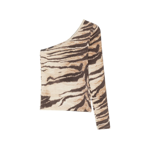 One-Shoulder Tiger Print Sweater Neutrals/brown Lyocell Shirt