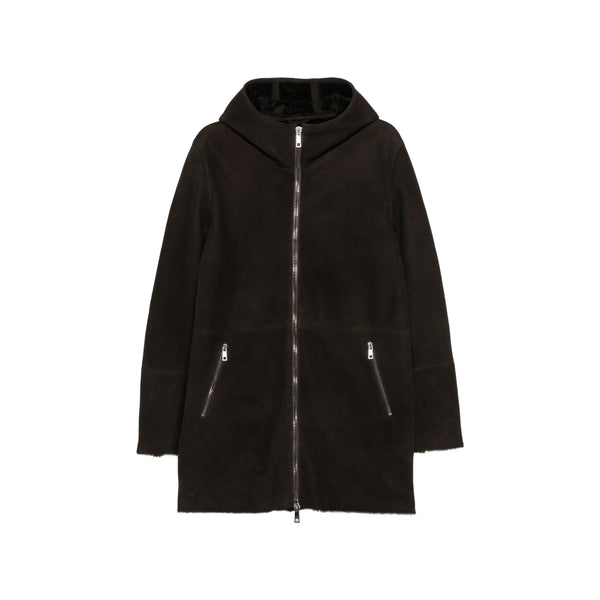 Leather Hooded Jacket Brown Sheepskin Coats