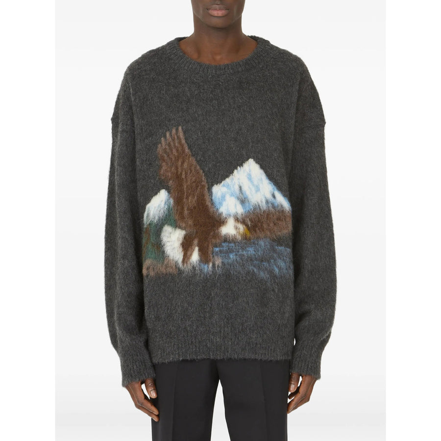 Knit Sweater Intarsia Grey Wool Jumpers