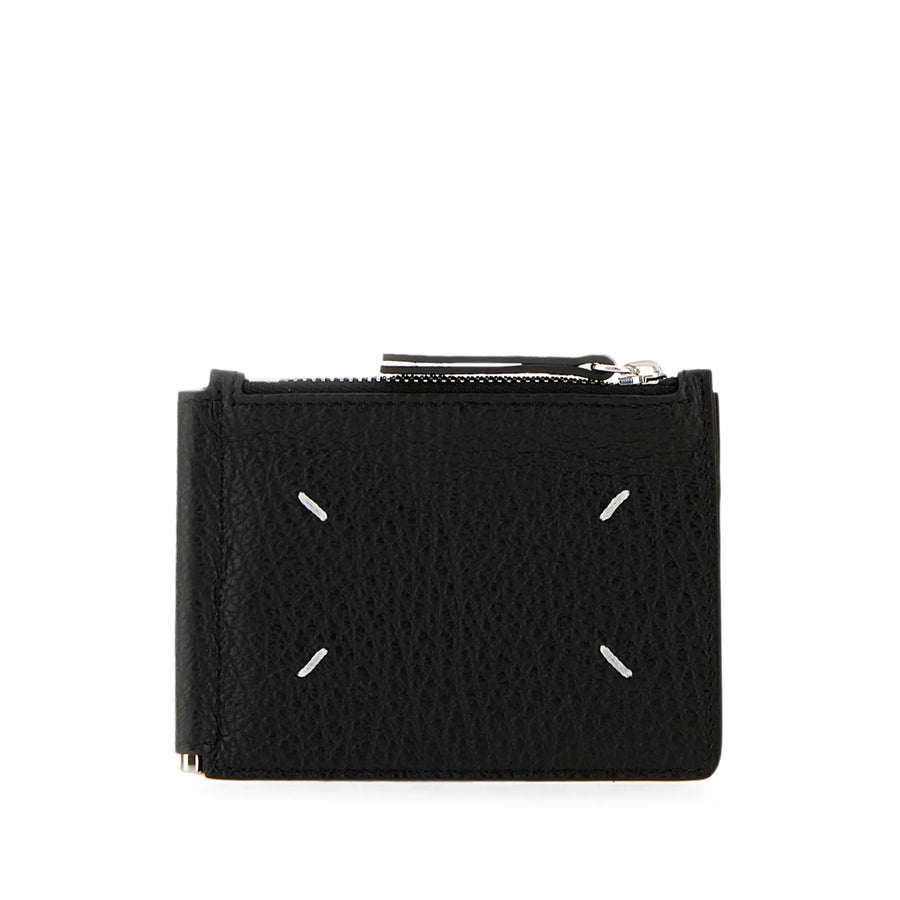 Leather Wallet Four Stitches Black Calf & Cardholders