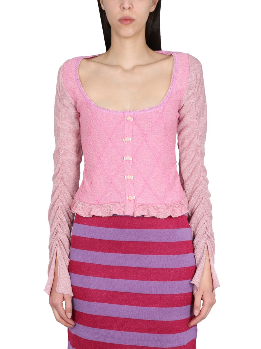 Cardigan With Ruffled Sleeve Pink Knitwear Jumpers