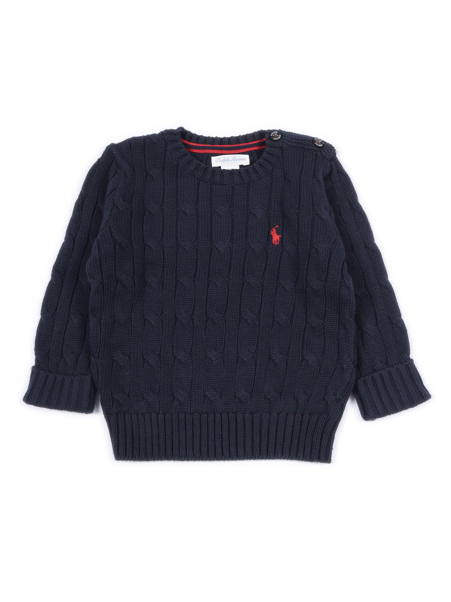 Ls Cable Cn-Tops-Sweater Blue Cotton Crewneck