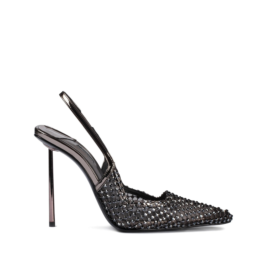 Black Crystal Slingback Pumps Nylon