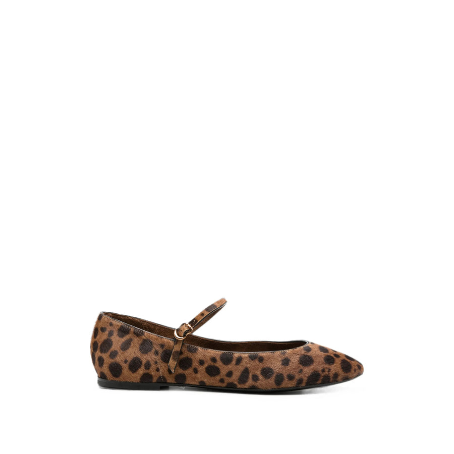 Ballerina Shoes Leopard Print Calf Hair Brown
