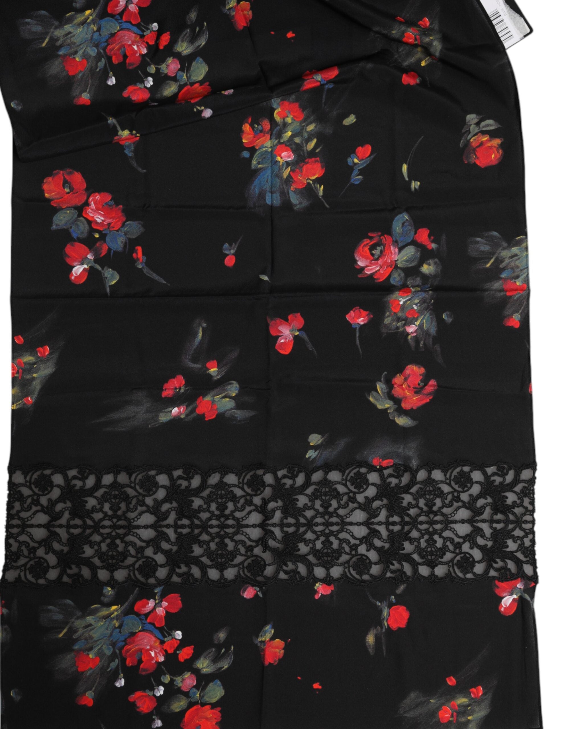 Black Floral Print Neck Warmer Wrap Scarf Silk Cotton