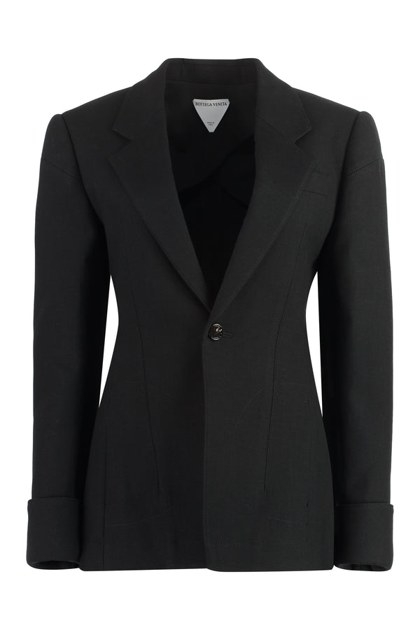 Cotton Blend Single-Breast Jacket Black Wool Blazers