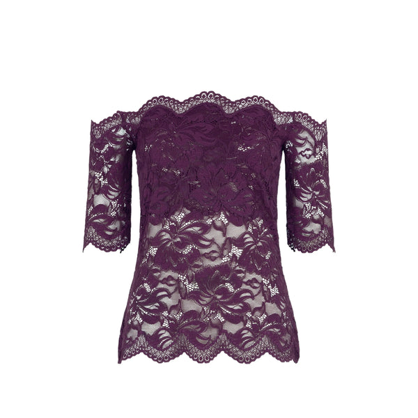 Off-Shoulder Lace Top Purple Polyamide Blouses