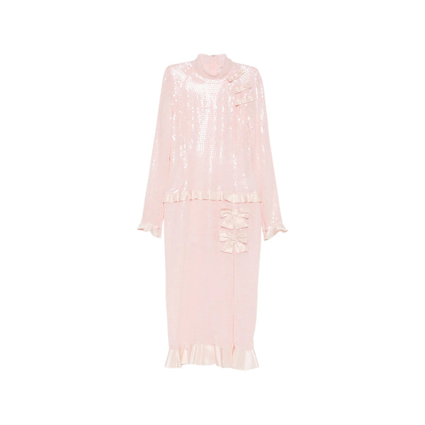 Sequin Silk High Neck Dress Pink Cocktail & Party