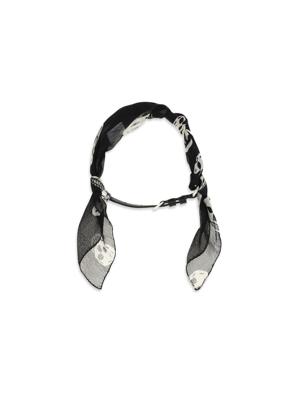 Bracelet Double-Wrap Skull Scarf Black-White-Silver Black/white/silver Silk