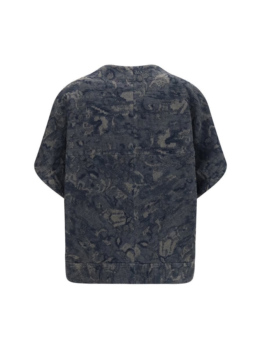 Jacket Oversized Floral Jacquard Denim Grey/navy Cotton Blazers
