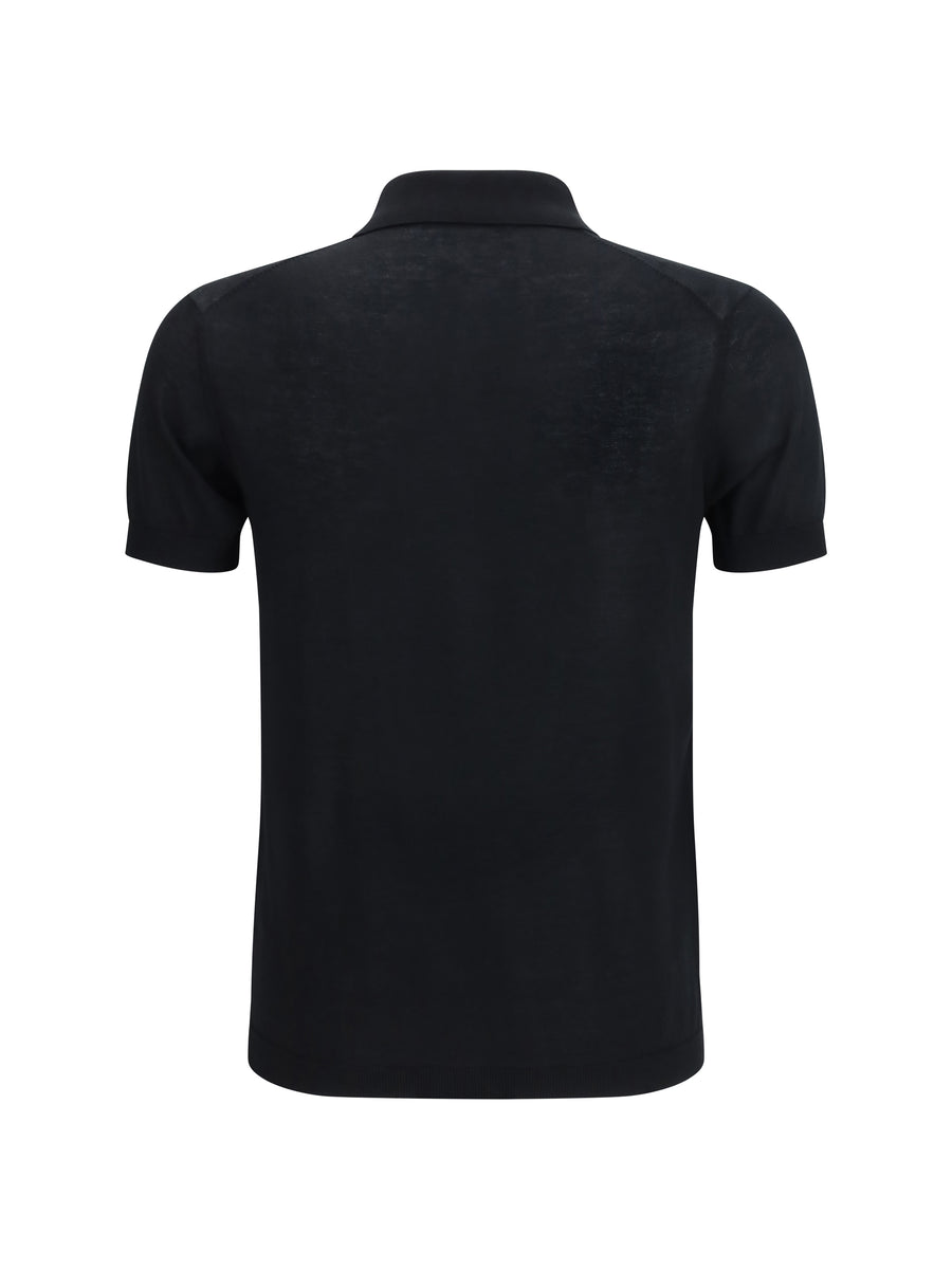 Short-Sleeve Cotton Polo, Black Polo Shirts