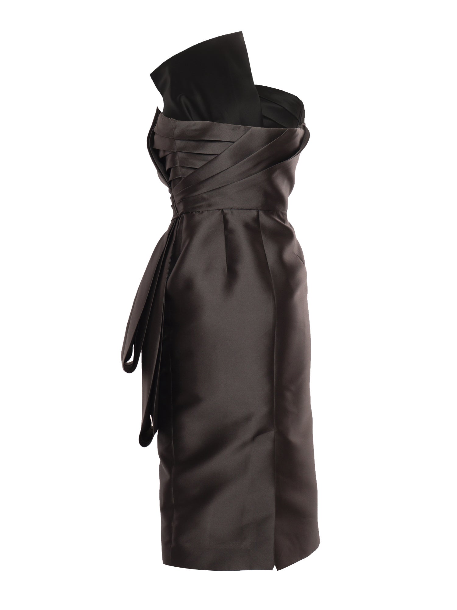 Mikado Bustier Dress Black Polyester Silk Midi