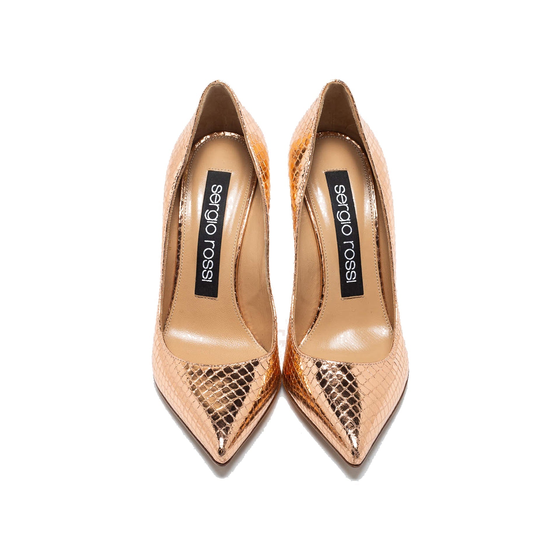 Sergio Rossi Godiva 090 Python Effect Pumps Rose Gold Calf Leather