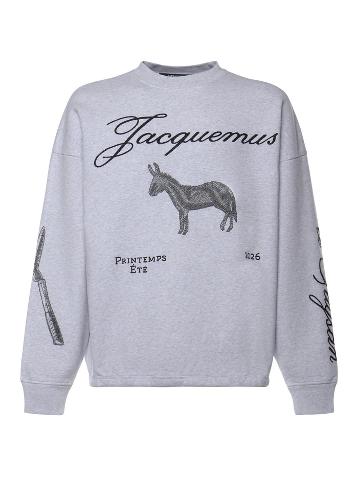 JACQUEMUS Sweaters Donkey Jacquard Grey Cotton