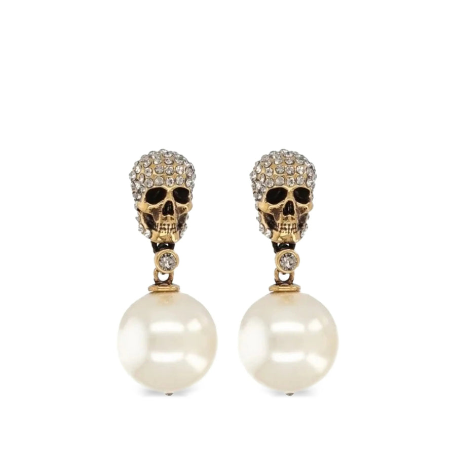 Drop Earrings Gold-Tone Faux Pearl Gold/white Crystal