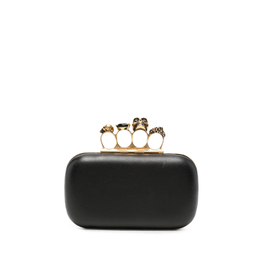 Four Ring Embellished Clutch Bag Gold/black Lambskin