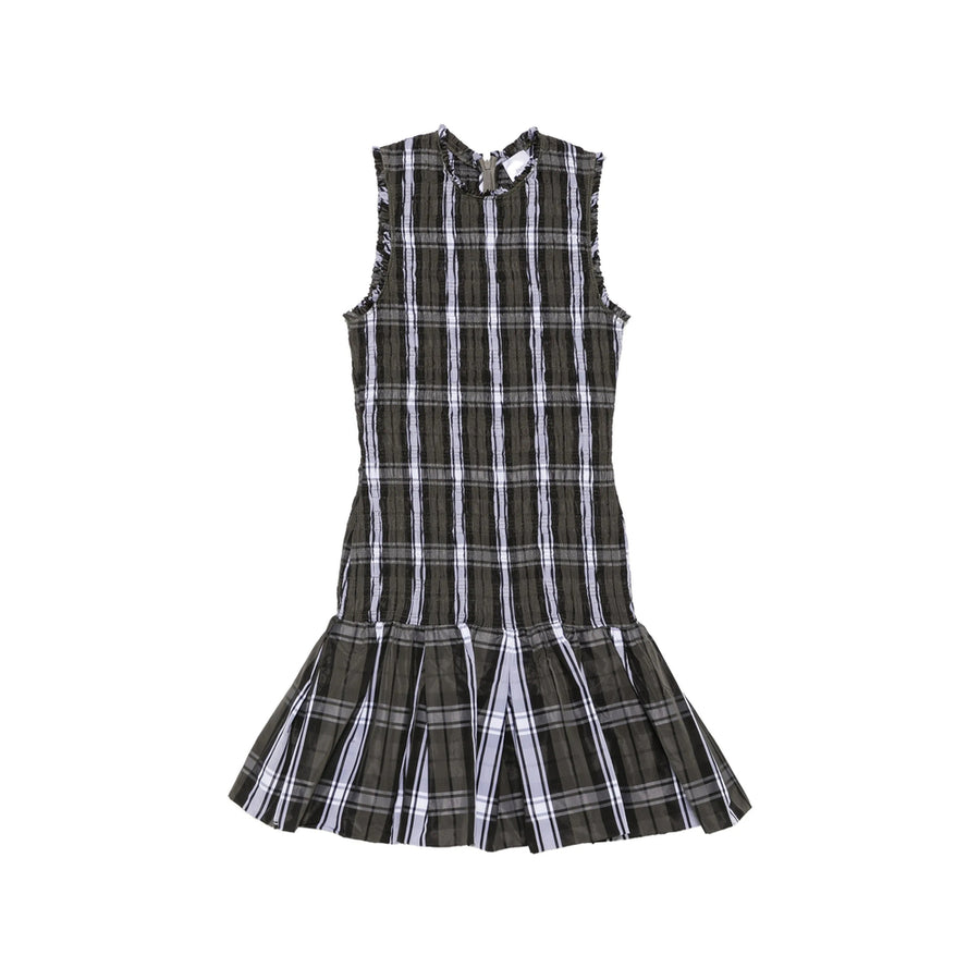 Sleeveless Dress Tartan-Check Grey/white Polyester Day