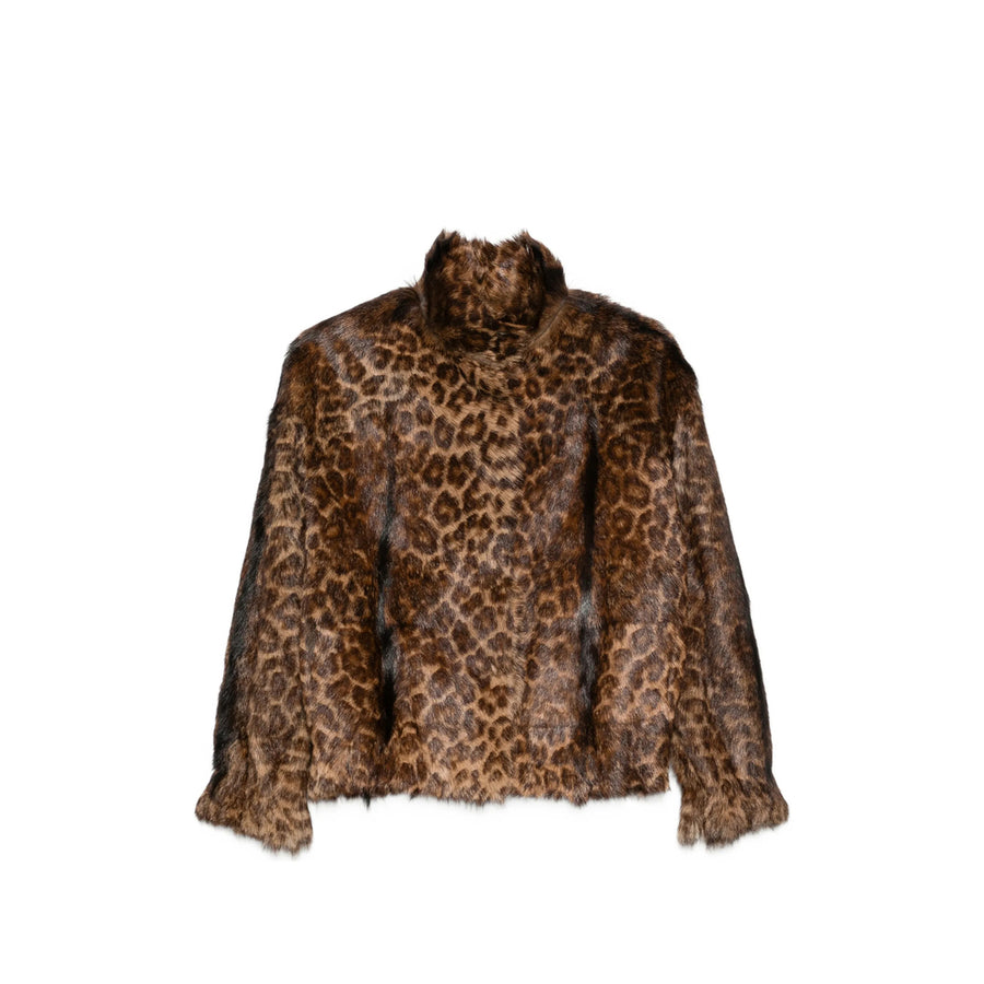 Leopard Print Fur Jacket Brown/black Acetate Oversized