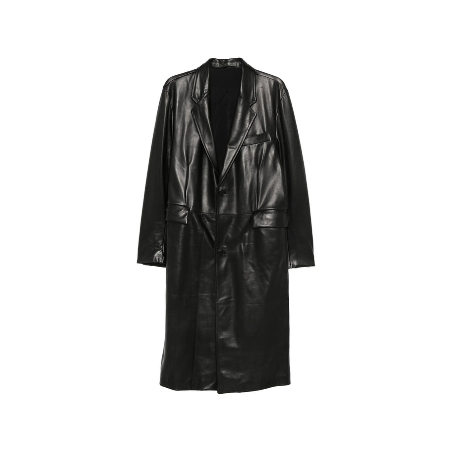 Leather Coat Single-Breasted Black