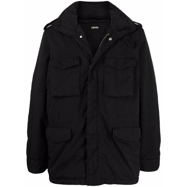 Parka With Cargo Pockets Black Polyester Coat